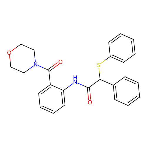 N-[2-(morpholine-4-carbonyl)phenyl]-2-phenyl-2-phenylsulfanylacetamide structure