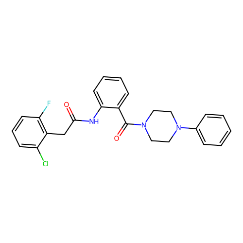 2-(2-chloro-6-fluorophenyl)-N-[2-(4-phenylpiperazine-1-carbonyl)phenyl]acetamide structure