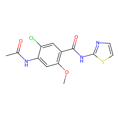 4-acetamido-5-chloro-2-methoxy-N-(1,3-thiazol-2-yl)benzamide structure