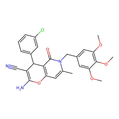 2-amino-4-(3-chlorophenyl)-7-methyl-5-oxo-6-(3,4,5-trimethoxybenzyl)-5,6-dihydro-4H-pyrano[3,2-c]pyridine-3-carbonitrile structure