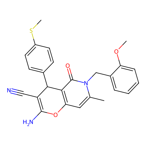 2-amino-6-(2-methoxybenzyl)-7-methyl-4-[4-(methylsulfanyl)phenyl]-5-oxo-5,6-dihydro-4H-pyrano[3,2-c]pyridine-3-carbonitrile structure