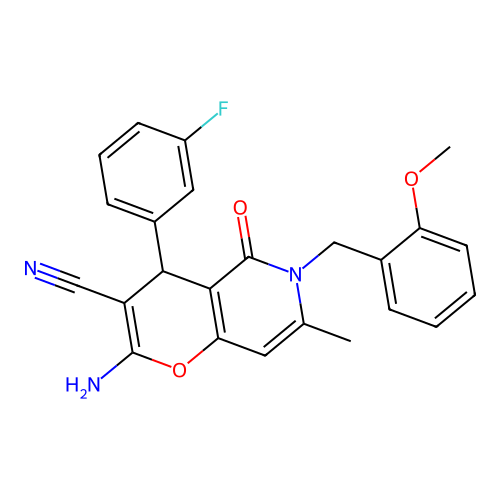 2-amino-4-(3-fluorophenyl)-6-(2-methoxybenzyl)-7-methyl-5-oxo-5,6-dihydro-4H-pyrano[3,2-c]pyridine-3-carbonitrile structure