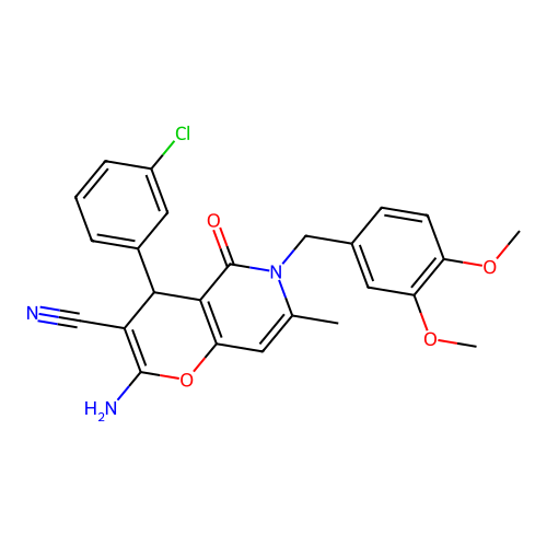 2-amino-4-(3-chlorophenyl)-6-(3,4-dimethoxybenzyl)-7-methyl-5-oxo-5,6-dihydro-4H-pyrano[3,2-c]pyridine-3-carbonitrile structure