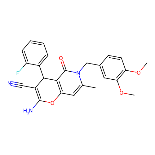 2-amino-6-(3,4-dimethoxybenzyl)-4-(2-fluorophenyl)-7-methyl-5-oxo-5,6-dihydro-4H-pyrano[3,2-c]pyridine-3-carbonitrile structure