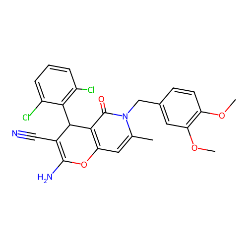 2-amino-4-(2,6-dichlorophenyl)-6-(3,4-dimethoxybenzyl)-7-methyl-5-oxo-5,6-dihydro-4H-pyrano[3,2-c]pyridine-3-carbonitrile structure
