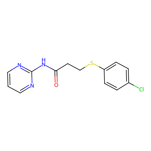 3-(4-chlorophenyl)sulfanyl-N-pyrimidin-2-ylpropanamide structure