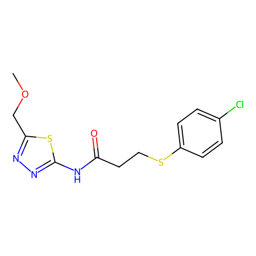 3-(4-chlorophenyl)sulfanyl-N-[5-(methoxymethyl)-1,3,4-thiadiazol-2-yl]propanamide structure