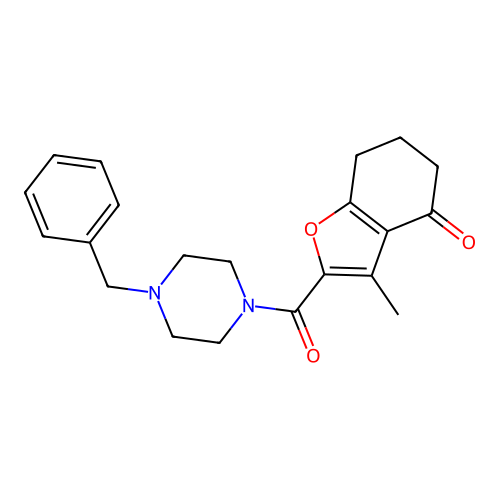 2-[(4-benzylpiperazin-1-yl)carbonyl]-3-methyl-6,7-dihydro-1-benzofuran-4(5H)-one structure