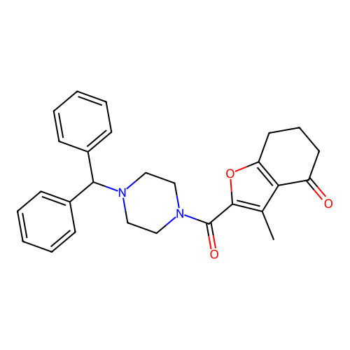 2-{[4-(diphenylmethyl)piperazin-1-yl]carbonyl}-3-methyl-6,7-dihydro-1-benzofuran-4(5H)-one structure