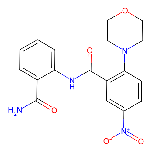 N-(2-carbamoylphenyl)-2-(morpholin-4-yl)-5-nitrobenzamide structure