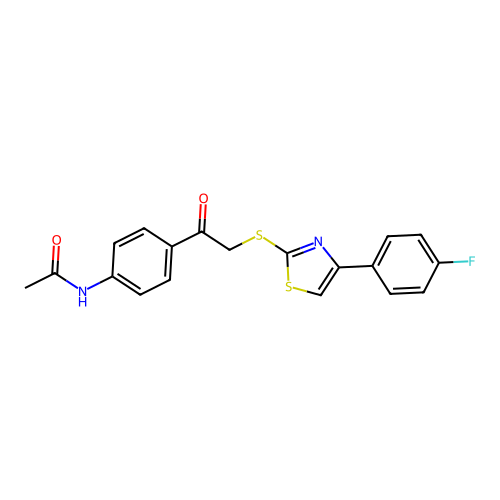 N-[4-[2-[[4-(4-fluorophenyl)-1,3-thiazol-2-yl]sulfanyl]acetyl]phenyl]acetamide structure