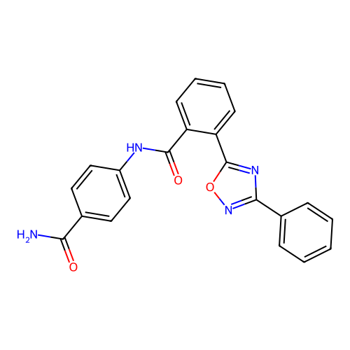 N-(4-carbamoylphenyl)-2-(3-phenyl-1,2,4-oxadiazol-5-yl)benzamide structure