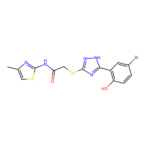 2-((5-(5-bromo-2-hydroxyphenyl)-4H-1,2,4-triazol-3-yl)thio)-N-(4-methylthiazol-2-yl)acetamide structure
