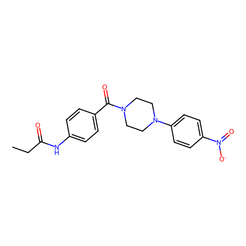 N-[4-[4-(4-nitrophenyl)piperazine-1-carbonyl]phenyl]propanamide structure