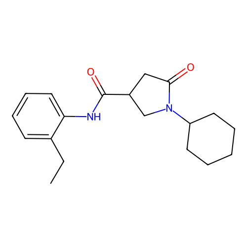 1-cyclohexyl-N-(2-ethylphenyl)-5-oxopyrrolidine-3-carboxamide structure