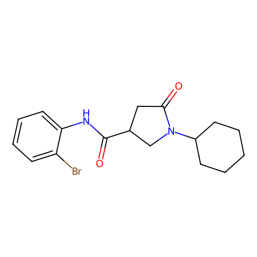 N-(2-bromophenyl)-1-cyclohexyl-5-oxopyrrolidine-3-carboxamide structure