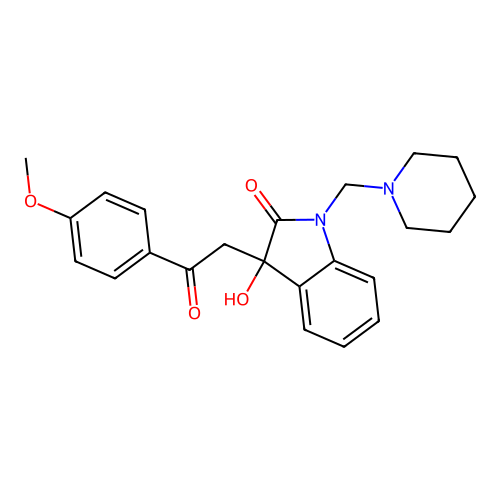 3-hydroxy-3-[2-(4-methoxyphenyl)-2-oxoethyl]-1-(piperidin-1-ylmethyl)-1,3-dihydro-2H-indol-2-one structure