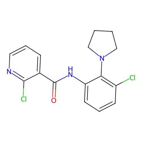 2-chloro-N-[3-chloro-2-(1-pyrrolidinyl)phenyl]nicotinamide structure