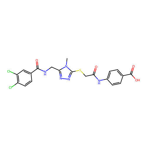 4-[({[5-({[(3,4-dichlorophenyl)carbonyl]amino}methyl)-4-methyl-4H-1,2,4-triazol-3-yl]sulfanyl}acetyl)amino]benzoic acid structure