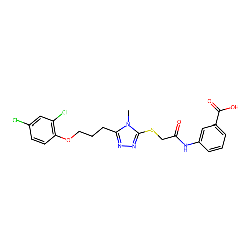 3-{[({5-[3-(2,4-dichlorophenoxy)propyl]-4-methyl-4H-1,2,4-triazol-3-yl}sulfanyl)acetyl]amino}benzoic acid structure