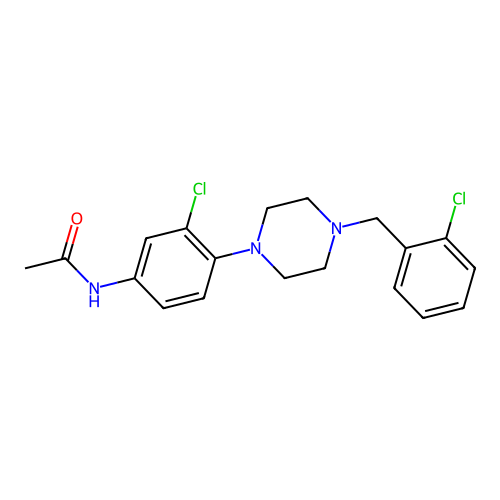 N-[3-chloro-4-[4-[(2-chlorophenyl)methyl]piperazin-1-yl]phenyl]acetamide structure