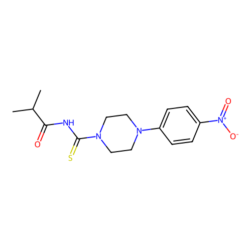 2-methyl-N-[4-(4-nitrophenyl)piperazine-1-carbothioyl]propanamide structure