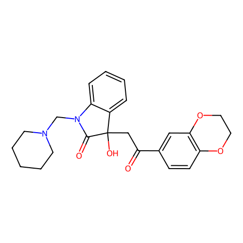 3-[2-(2,3-dihydro-1,4-benzodioxin-6-yl)-2-oxoethyl]-3-hydroxy-1-(piperidin-1-ylmethyl)-1,3-dihydro-2H-indol-2-one structure