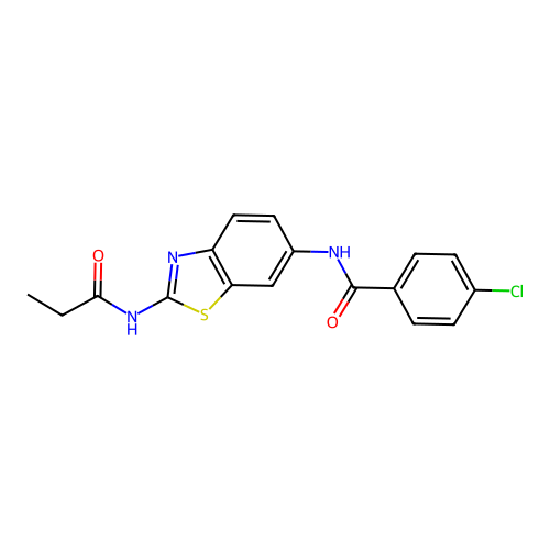 4-chloro-N-[2-(propanoylamino)-1,3-benzothiazol-6-yl]benzamide structure