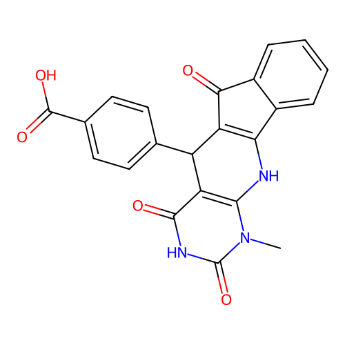 4-(1-methyl-2,4,6-trioxo-2,3,4,5,6,11-hexahydro-1H-indeno[2',1':5,6]pyrido[2,3-d]pyrimidin-5-yl)benzoic acid structure