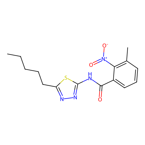 3-methyl-2-nitro-N-(5-pentyl-1,3,4-thiadiazol-2-yl)benzamide structure