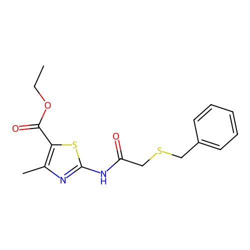 Ethyl 2-(2-(benzylthio)acetamido)-4-methylthiazole-5-carboxylate structure