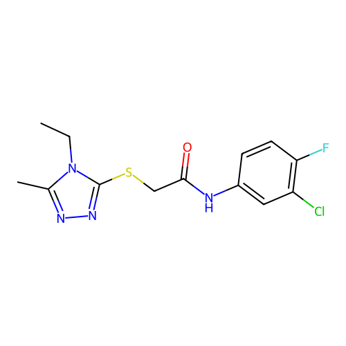 N-(3-chloro-4-fluorophenyl)-2-[(4-ethyl-5-methyl-1,2,4-triazol-3-yl)sulfanyl]acetamide structure