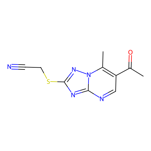 2-[(6-Acetyl-7-methyl-[1,2,4]triazolo[1,5-a]pyrimidin-2-yl)sulfanyl]acetonitrile structure