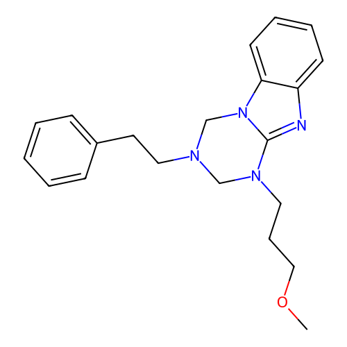 1-(3-methoxypropyl)-3-(2-phenylethyl)-1,2,3,4-tetrahydro[1,3,5]triazino[1,2-a]benzimidazole structure