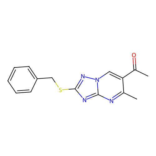 1-[2-(Benzylsulfanyl)-5-methyl[1,2,4]triazolo[1,5-a]pyrimidin-6-yl]ethanone structure