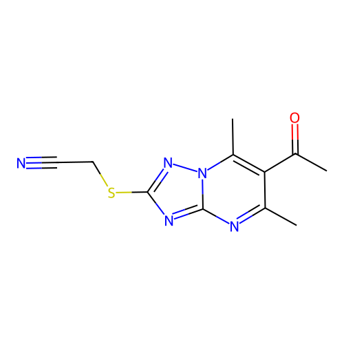 [(6-acetyl-5,7-dimethyl[1,2,4]triazolo[1,5-a]pyrimidin-2-yl)sulfanyl]acetonitrile structure