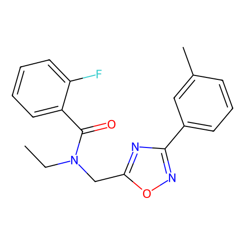 N-ethyl-2-fluoro-N-[[3-(3-methylphenyl)-1,2,4-oxadiazol-5-yl]methyl]benzamide structure