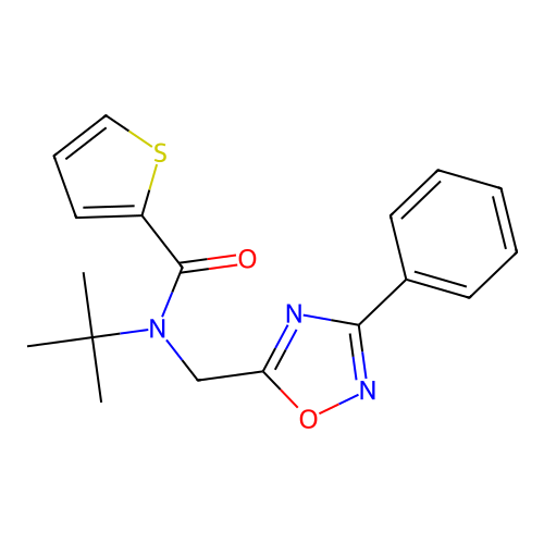 N-tert-butyl-N-[(3-phenyl-1,2,4-oxadiazol-5-yl)methyl]thiophene-2-carboxamide structure