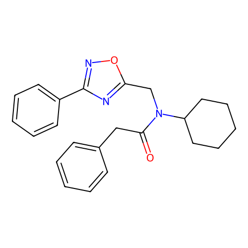 N-cyclohexyl-2-phenyl-N-[(3-phenyl-1,2,4-oxadiazol-5-yl)methyl]acetamide structure