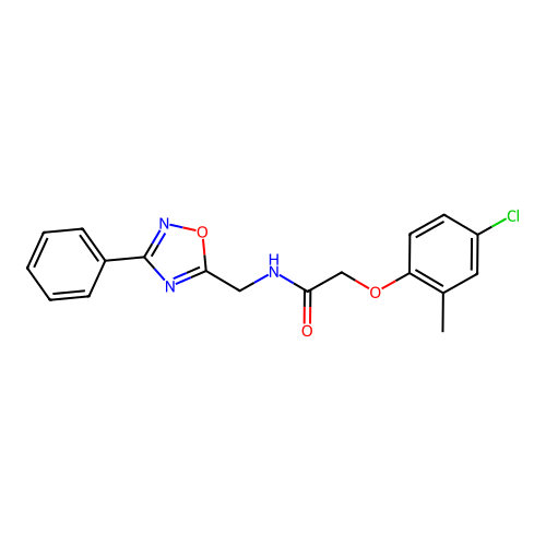2-(4-chloro-2-methylphenoxy)-N-[(3-phenyl-1,2,4-oxadiazol-5-yl)methyl]acetamide structure