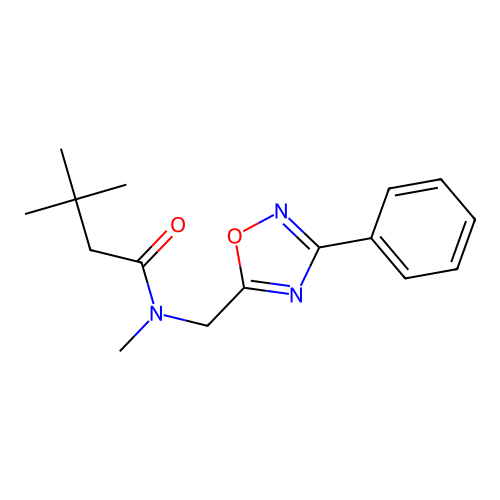 N,3,3-trimethyl-N-[(3-phenyl-1,2,4-oxadiazol-5-yl)methyl]butanamide structure