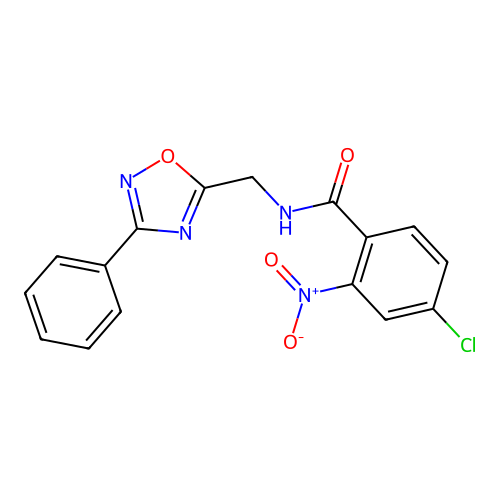 4-chloro-2-nitro-N-[(3-phenyl-1,2,4-oxadiazol-5-yl)methyl]benzamide structure