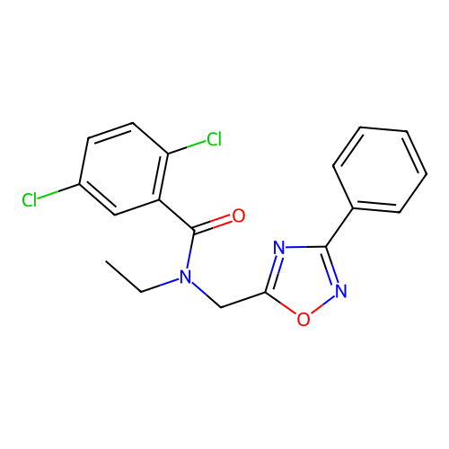 2,5-dichloro-N-ethyl-N-[(3-phenyl-1,2,4-oxadiazol-5-yl)methyl]benzamide structure