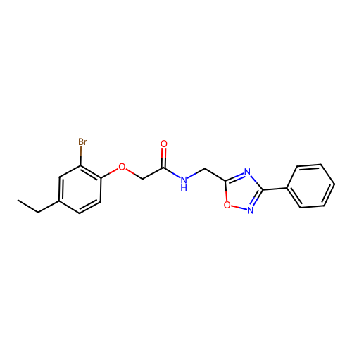 2-(2-bromo-4-ethylphenoxy)-N-[(3-phenyl-1,2,4-oxadiazol-5-yl)methyl]acetamide structure