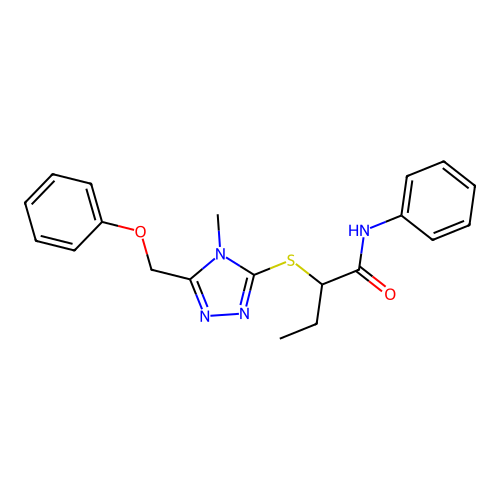 2-{[4-methyl-5-(phenoxymethyl)-4H-1,2,4-triazol-3-yl]sulfanyl}-N-phenylbutanamide structure