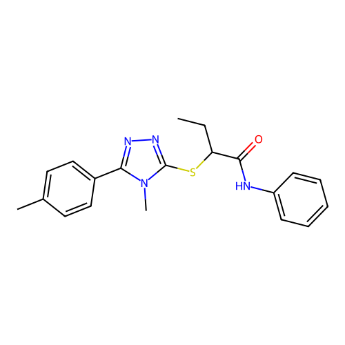 2-[[4-methyl-5-(4-methylphenyl)-1,2,4-triazol-3-yl]sulfanyl]-N-phenylbutanamide structure