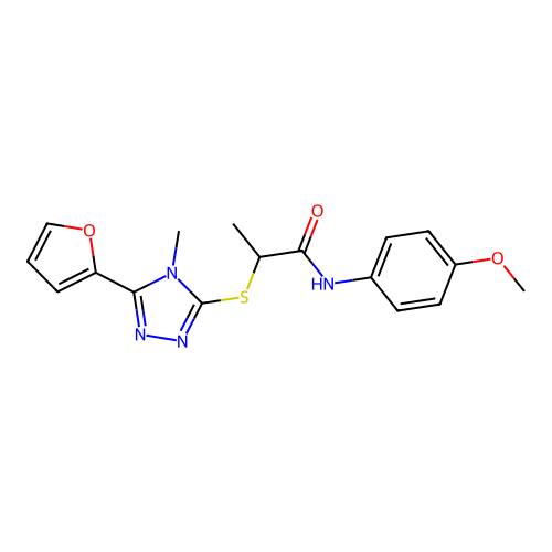 2-{[5-(furan-2-yl)-4-methyl-4H-1,2,4-triazol-3-yl]sulfanyl}-N-(4-methoxyphenyl)propanamide structure