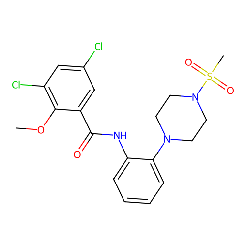 3,5-dichloro-2-methoxy-N-{2-[4-(methylsulfonyl)-1-piperazinyl]phenyl}benzamide structure