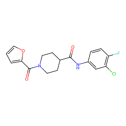 N-(3-chloro-4-fluorophenyl)-1-(furan-2-carbonyl)piperidine-4-carboxamide structure