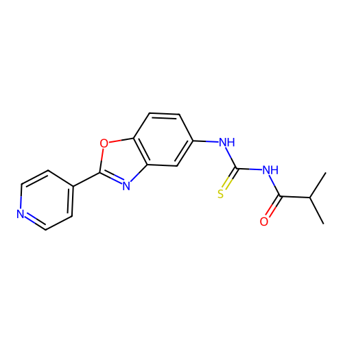2-methyl-N-[(2-pyridin-4-yl-1,3-benzoxazol-5-yl)carbamothioyl]propanamide structure